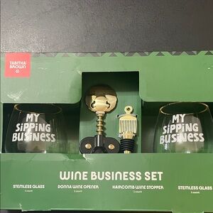 Tabitha Brown Business Wine Set, w two stemless glasses, wine opener & stopper